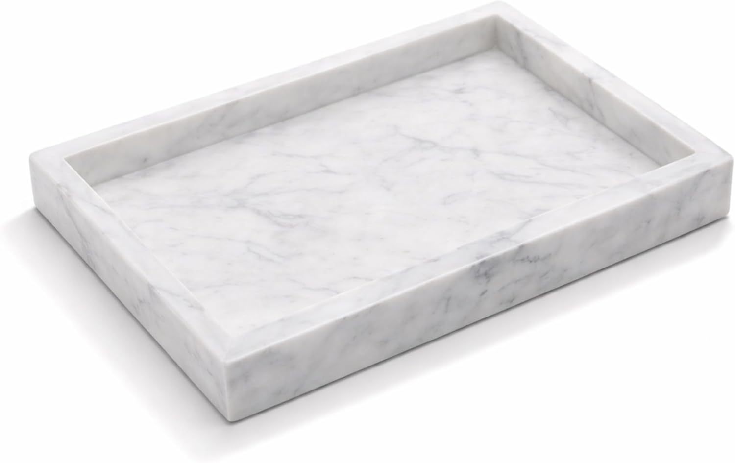 Natural White Marble Tray for Bathroom | Kitchen | Vanity | Desktop, Stone Organizer for Coffee Table, Dresser, Nightstand, Candles, Soap, Towel, Plant, Jewelry (10" x 6"), Rectangular