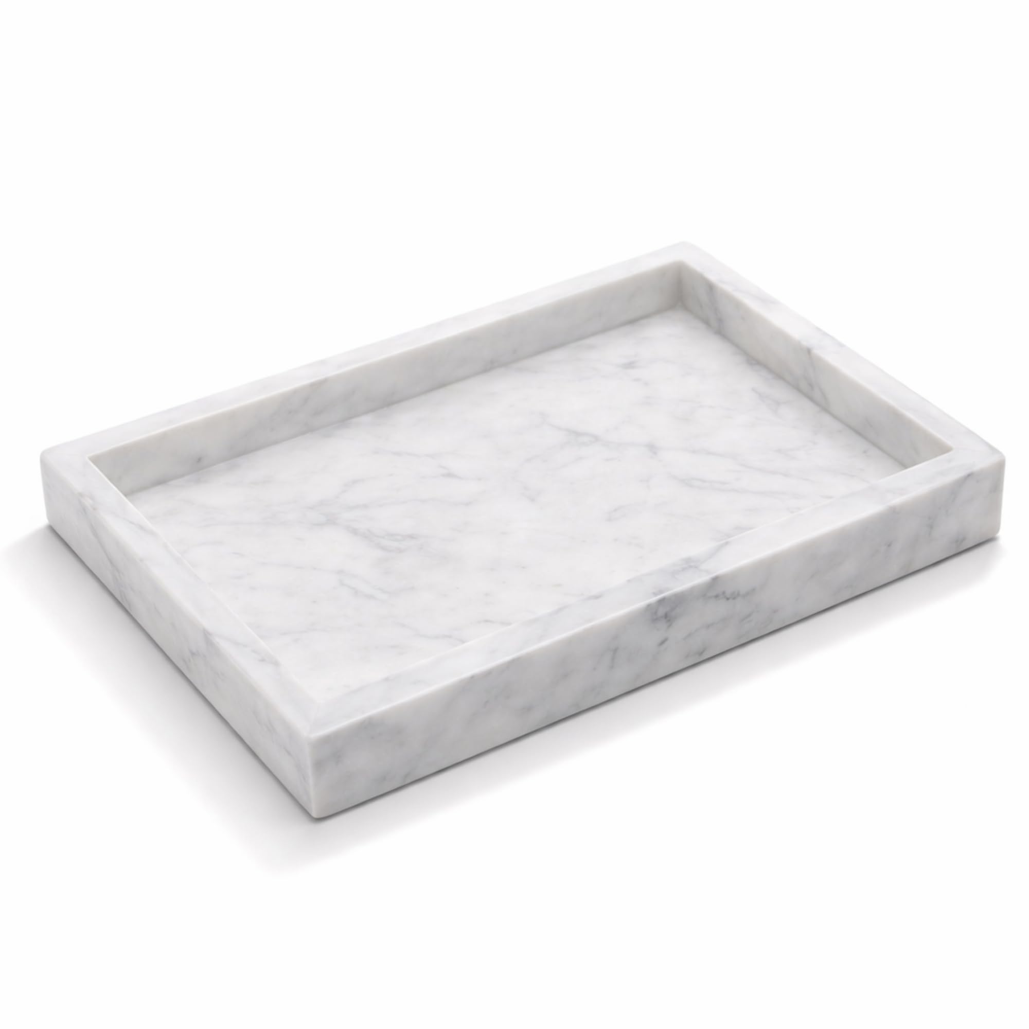 Natural Marble Tray for Desktop/Kitchen/Vanity/Bathroom, Stone Organizer Tray for Coffee Table, Plate Holder for Tissues, Candles, Soap, Towel, Plant (10 x 6 ), Rectangular