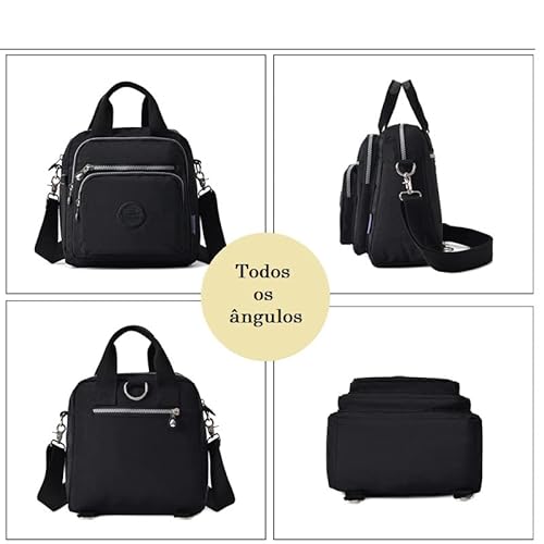 Bolsa Mochila Feminina Nylon Com Alça Removível Versátil Confortável Moderna Dia a Dia Preto