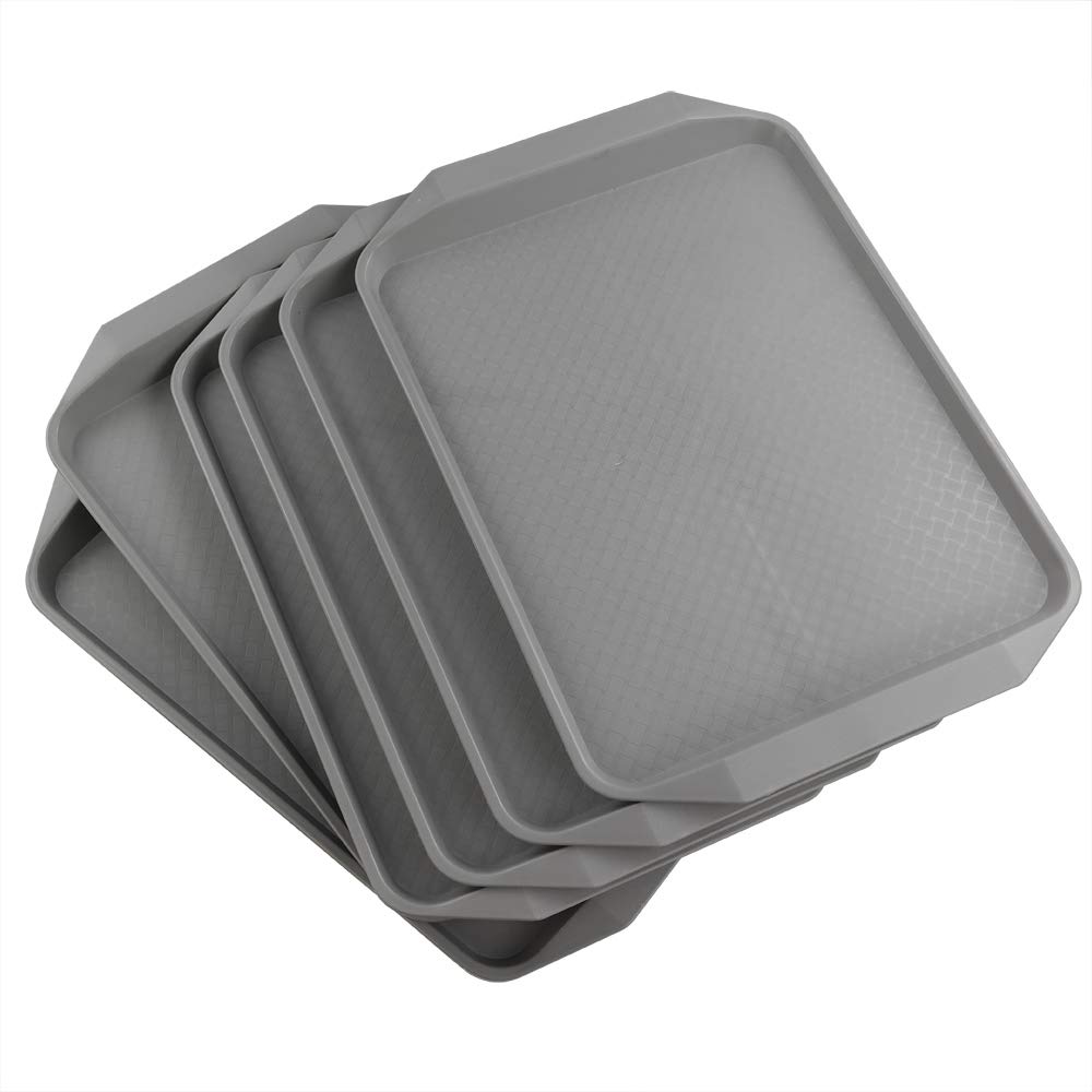 Ordate Set of 6 Plastic Fast Food Trays, Grey Serving Tray