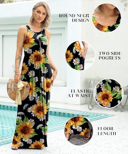 Image of EUOVMY Women's Sleeveless Dress Casual Plain Loose Summer Long Maxi Dresses with Pockets