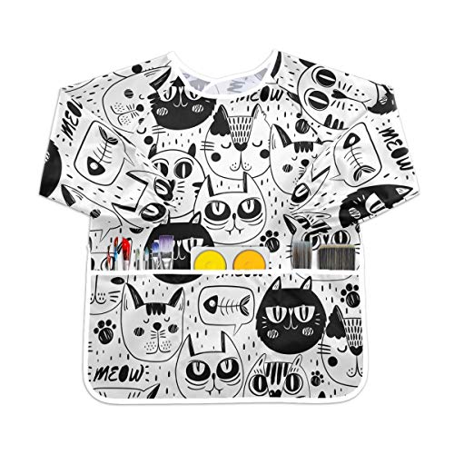 ブラックホワイトキャットキティ幼児の子供のエプロン防水絵画アーティストのよだれかけのスモック、年齢1-6のための子供の芸術のスモック