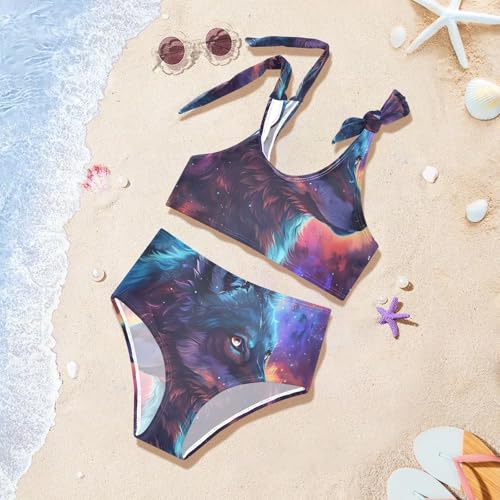 Girls' Bikini Set, Space Galaxy Wolf Kids Swimsuit 2 Pcs Beach Bathing Suit4