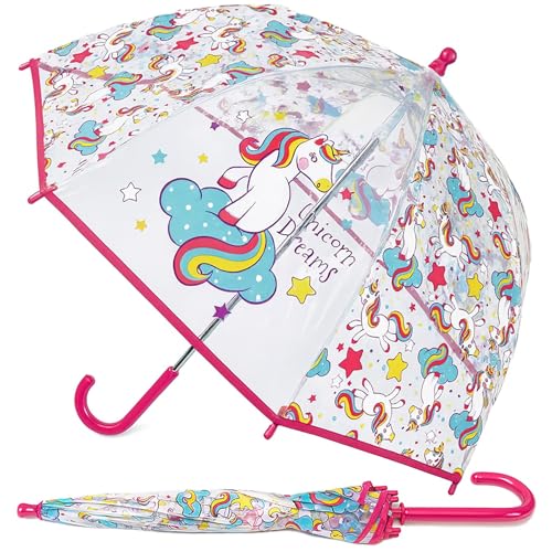 A2Z Paraguas POE para niños y niñas, ultra resistente al viento y al agua, cúpula transparente para niños, paraguas escolar de 8 paneles, clásico, compacto, diseños surtidos, paraguas de viaje para