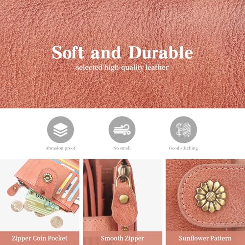 Image of Wallet Women,RFID Blocking Leather Womens Wallet Bifold Compact Card Holder Small Wallet for Women with Removable ID Window Pink