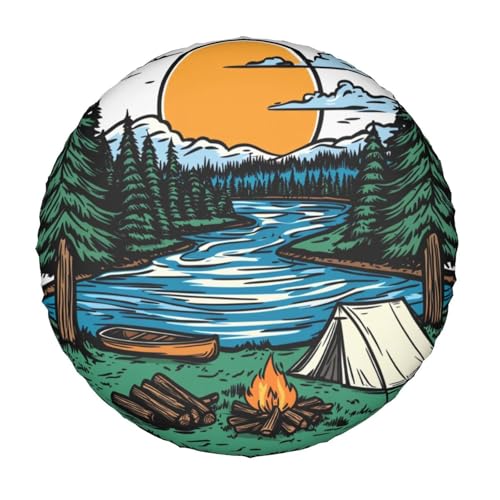 Image of Camping Scene Spare Tire Cover-Cute Funny Waterproof Universal Spare Wheel Tire Covers Fit for Rv SUV Truck Camper Travel Trailer Accessories,16 inch