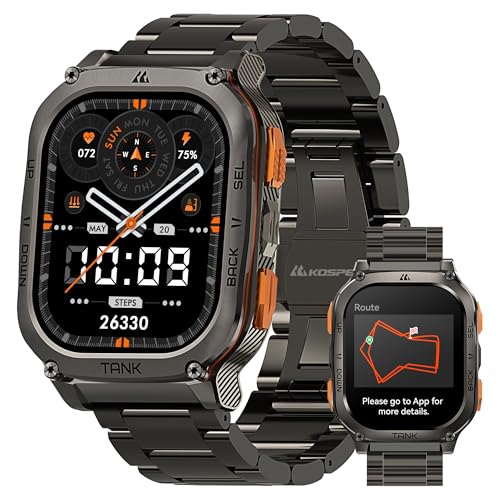 KOSPET Tank M3 Ultra GPS Smart Watch, 50M Waterproof, Compass, Altitude, Air Pressure, 480mAh Large Battery, Stainless Steel, Bluetooth Call, 1.96'' A