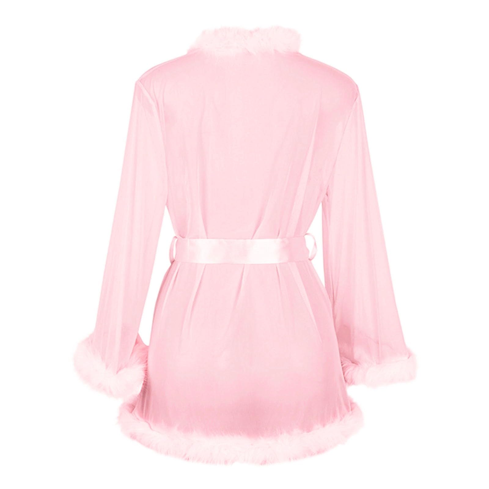 Kimono Nuisette érotique en tulle pour femme avec plumes et nuisette transparente Robe courte sexy Vêtements de nuit Grandes tailles Nuisette avec ceinture Peignoir de bain Négligé
