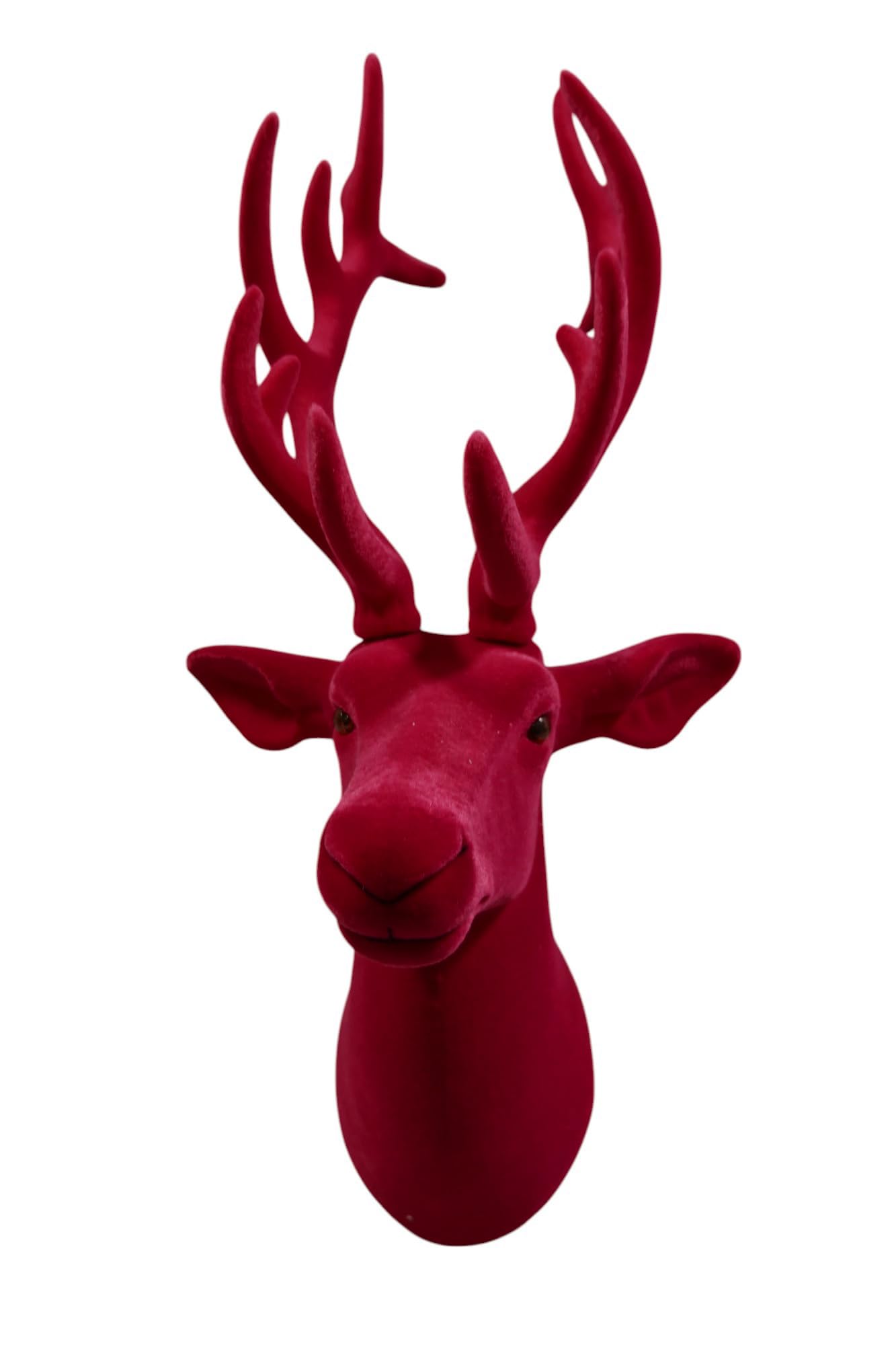 Elchkopf Kunststoff - Beflockt - Dekoration - Weihnachten - Winterdekorationen (Bordeaux)