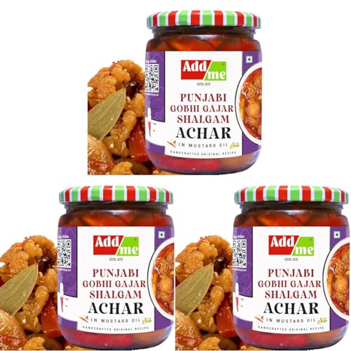 Image of Add Me Gobhi gajar Shalgam Pickle 600g | Homemade Fresh Mixed Pickle of Cauliflower, Carrot & Turnip with Garlic and Onion | Mixed Pickles in Mustard Oil Vintage Recipe (Pack of 3)
