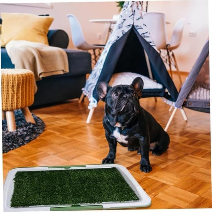 Image of Dog Toilet Mat - Reusable Artificial Grass Potty Training Pad for Dogs & Puppies | Portable Indoor Outdoor Pet Toilet, Easy Clean Puppy Pee Pad, Synthetic Turf Potty Mat (46x31x5CM)