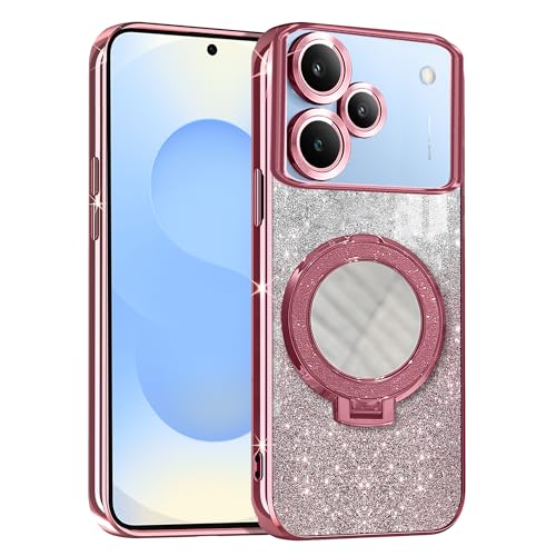 GADVIK Gradient Glitter Magnetic Ring Stand Case for realme P4 pro 5G- Shockproof, Stylish & Durable Soft TPU Slim Protective Cover with Removable Glitter Paper (Rose Gold)