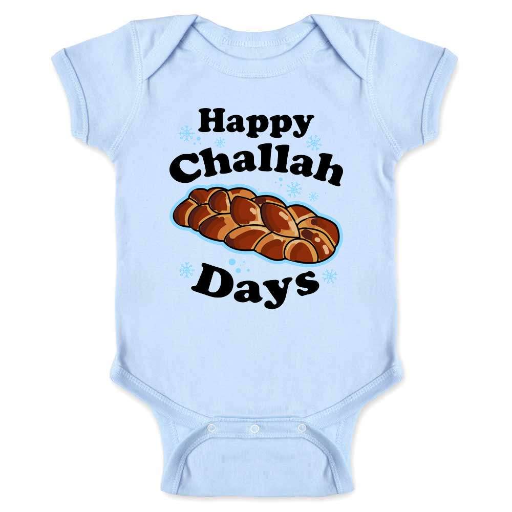 Happy Challah Days Funny Hanukkah Infant Bodysuit for Baby Light Blue 6M