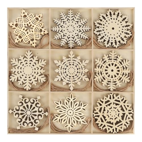 N&T NIETING 27pcs Wooden Snowflakes Shaped Embellishments Hanging Ornaments for Christmas Decoration