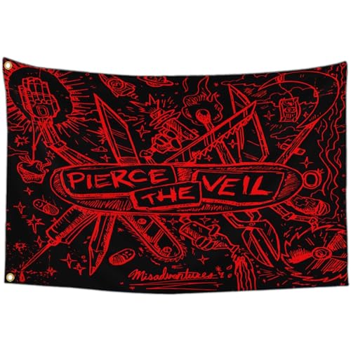 IOKEN Pierces the Veil Flag Tapestry Poster Banner 3x5 Ft Funny Flags for Teen Girls Room Bedroom College Dorm Meme Flags Man Cave Wall Art Decor Gifts