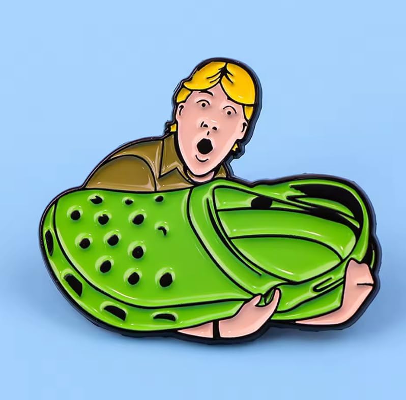 Novelty Croc and Steve Irwin Enamel Pin, Green, Cartoon Design, 1.37 x 1.14 Inch, Lightweight Metal Brooch, 5g image 5