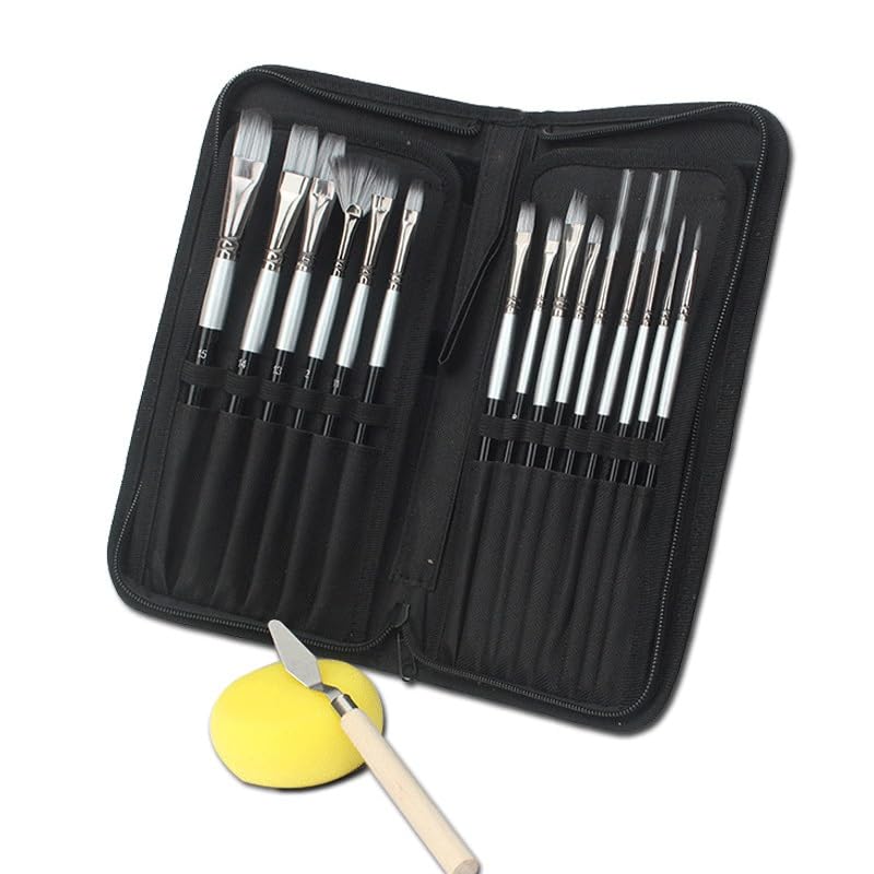 Ensemble De 15 Pinceaux en Nylon, Pinceaux en Bois Massif Argenté pour La Gouache, pour Artistes Et Étudiants.