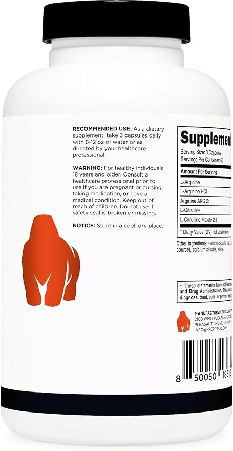 Primal Nitric Oxide Booster (2,250mg Per Serving) (180 Capsules) - 60 Servings - Image 4