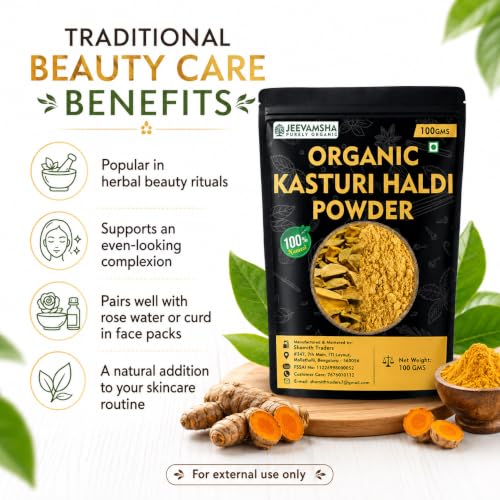 Image of Kasturi Haldi Powder 100g Wild Turmeric | Organic Natural Skin Care & Beauty Herb | Curcuma Aromatica Powder | Pure & Chemical-Free |