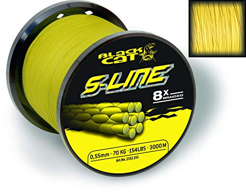 Black Cat, ø0,55mm 70kg,154lbs Gelb diámetro, S-Line 450 m 70 kg, Color Amarillo, Unisex Adulto, 0,55 mm-450m