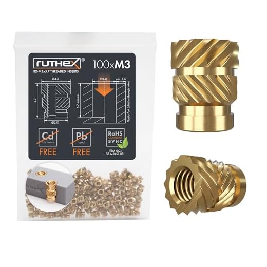 ruthex Inserto roscado M3-100 casquillos roscados de latón RX-M3x5.7 – tuerca de inserción para piezas de plástico – tuerca moleteada para embutir en piezas de impresora 3D