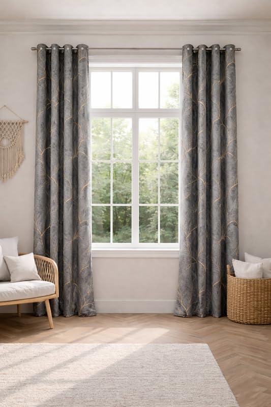 Image of Velvet 11 Feet Blackout Curtain Panels, 70% Light-Blocking Heavy Thermal Insulated Drapes Set of 1 (335 * 121cm, Grey)