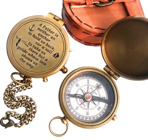 Brújula magnética vintage de latón con estuche de cuero miniatura 1