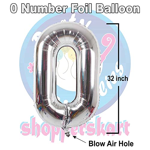 Image of Silver 32 Inches 0 Numbers Shape Large Big Foil Helium Balloons For Party Decorations In Happy Birthday Anniversary Office Items Materials Set Pack, 1 Piece