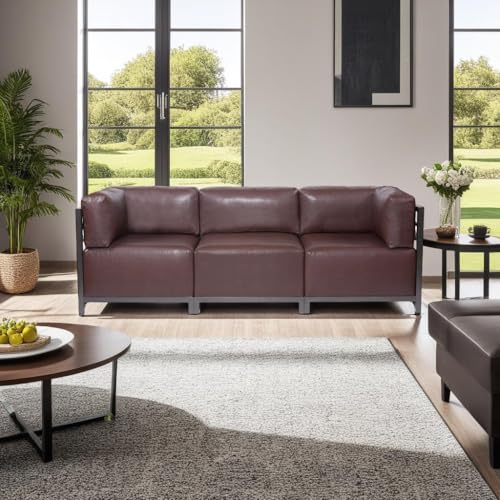 Image of Howard Elliott Collection Axis 4-Piece Modular Sectional Sofa with Cover, Convertible Cushioned Sofa with Wide Chaise for Indoor or Outdoor Living Room or Office, Titanium Frame, Luxe Bronze