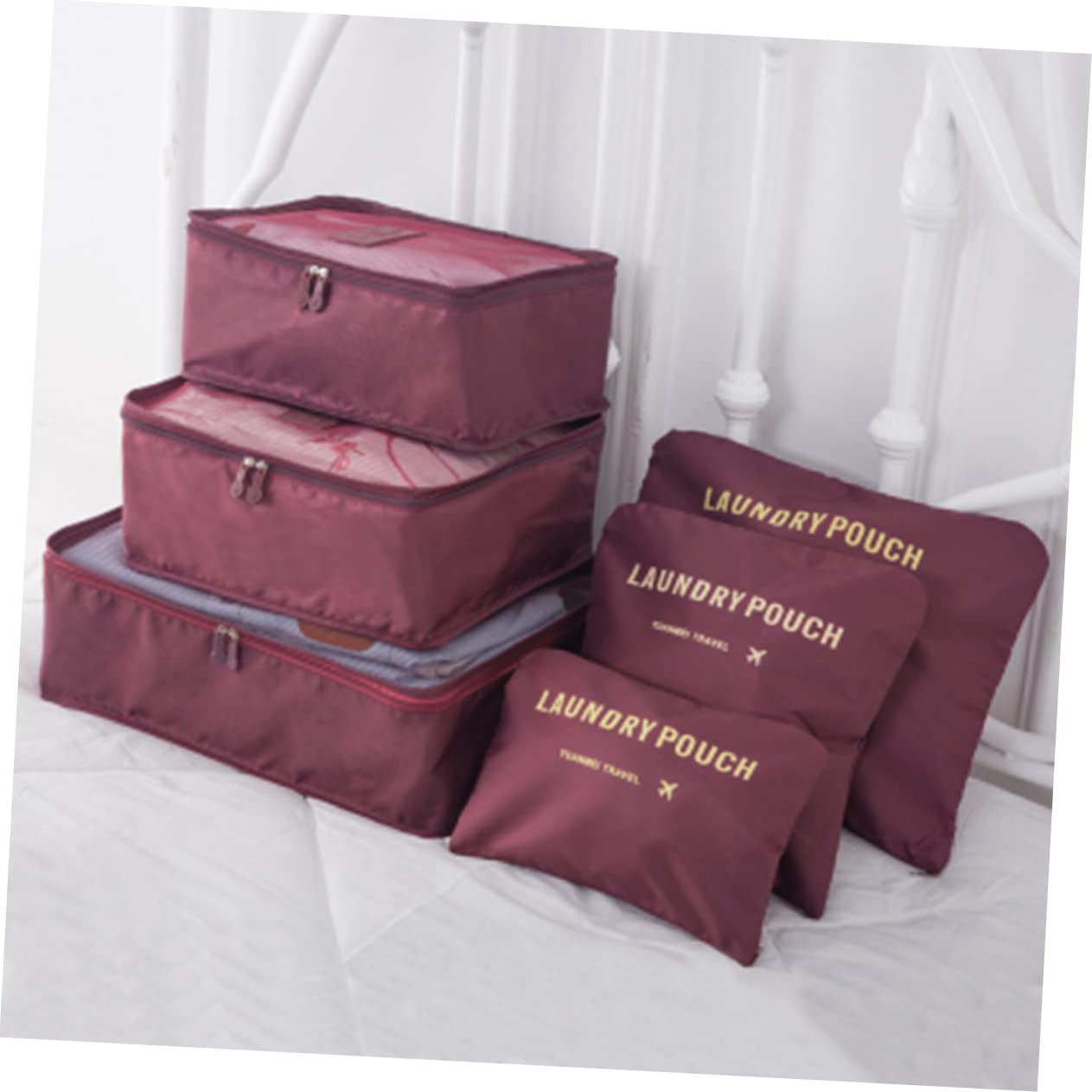 12pezzi Sacchetti Da Viaggio Organizzatori Di Luggage Di Cubi Salvaspazio Impermeabili e Resistenti Rosso Vino Con Sacchetto Per Biancheria Per Viaggi Di Famiglia