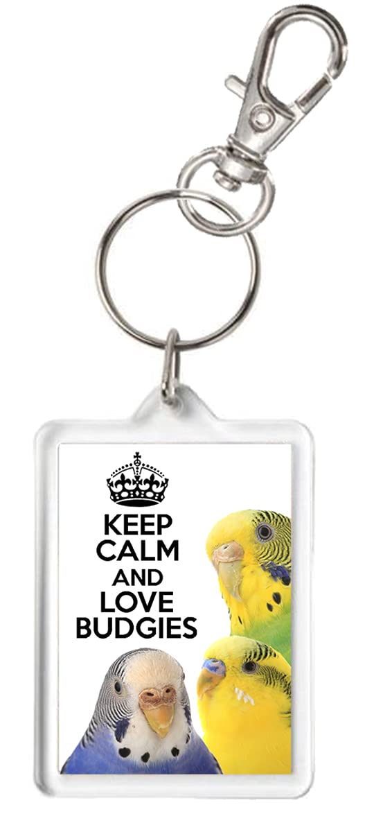 Kazmugz Multicolor Budgerigar Photo Keyring, Keep Calm And Love Budgies.