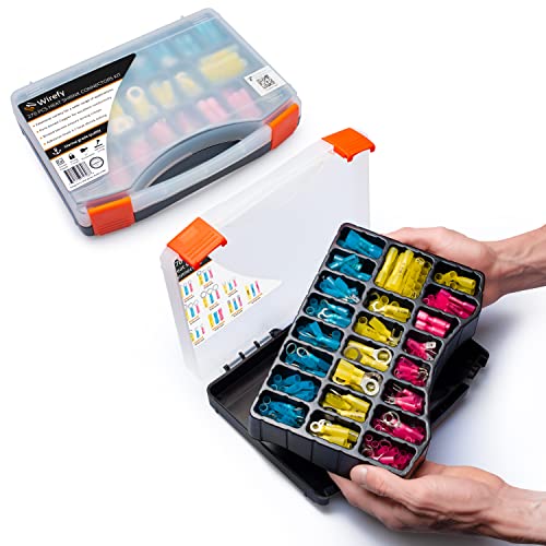 Wirefy Heat Shrink Wire Connectors Kit - Marine Grade Electrical Connectors - Automotive Butt Connectors - Insulated Ring, Spade, Fork, Hook Crimp Terminals - 22-10 Gauge - 270 Pcs #TOP7