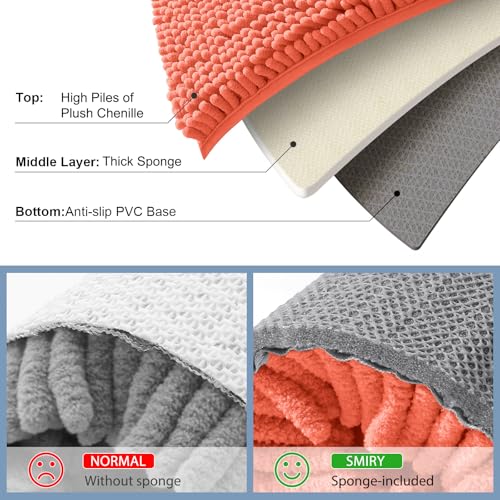 Smiry Luxury Chenille Bathroom Rugs 47x24, Extra Soft and Absorbent Shaggy Bath Mat, Machine Washable, Non-Slip Plush Carpet Runner for Tub, Shower, and Floor, Home Decor Accessories, Coral