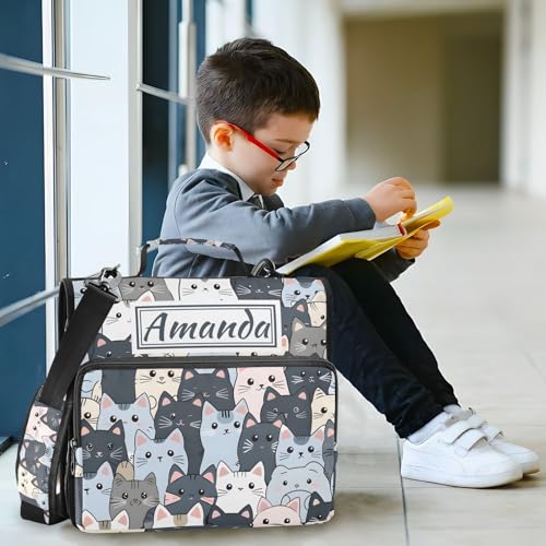 Image of Custom 3 Ring Zipper Binder Cat Cute Blue Personalized Name 1.5 inch Binders Large Capacity Multi Pockets for School Office Supplies