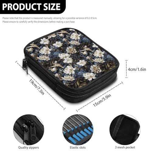 Image of Crochet Hook Case Vintage Floral Crochet Hook Holder Portable Crochet Hook Storage Bag with Web Pockets Suitable for Crochet Needles /Knitting Accessories