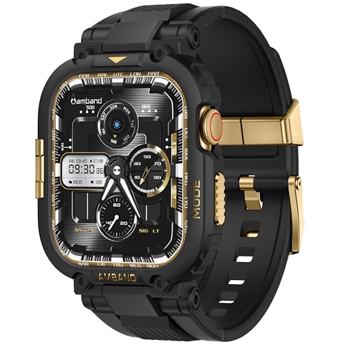Image of amBand Compatible with Apple Watch Series 11 /10 46mm Bands Case for Men, M1 Sport Rugged Heavy Duty Cover Tactical Strap Military Protector Bumper for iWatch Workout Accessories 46 mm - Black Gold