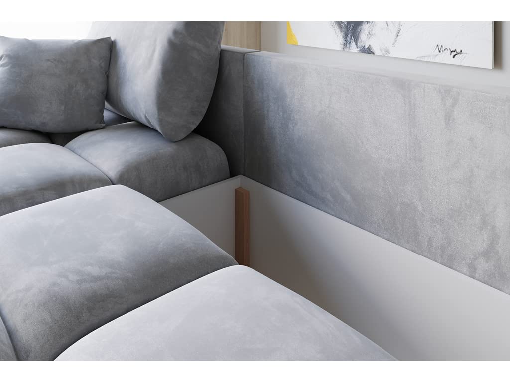 Ecksofa Samt in U-Form 365 x 189 cm - Sofa mit Stauraum und Kissen - Ausziehbares Schlafsofa - Ecksofa mit Schlaffunktion- Schlafsofa - Bettfunktion Hellgrau