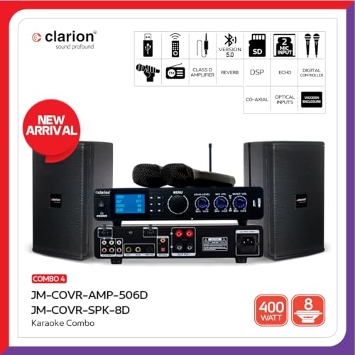 Image of Clarion Karaoke Combo Amplifiers with Speakers Set | 200x2 Watt RMS 8 inch Subwoofer with Class D Amplifier (JM-COVR-AMP-506D, JM-COVR-SPK-8D)