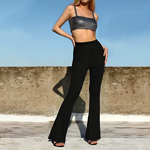 Women Summer Sexy Close-Fitting Flared Pants Solid Color High Waist Stretch Thread Trousers2