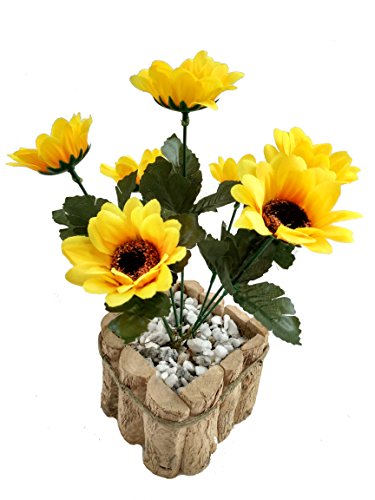 Girassol Arranjo Flor Artificial Com Vaso Rústico Em Madeira