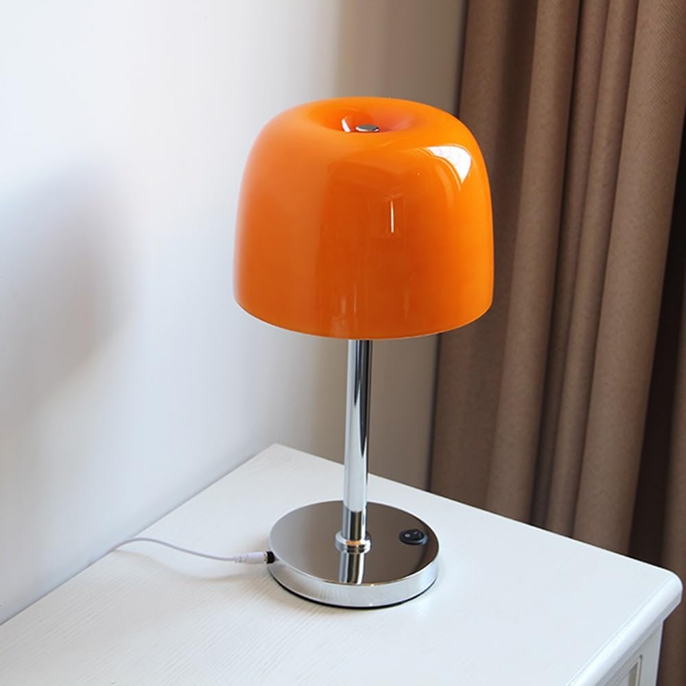 Lampa stołowa Lampa stołowa w kształcie grzyba Sypialnia Salon Szkło przezroczyste Vintage Ambiance Lampy nocne do czytania(Orange)