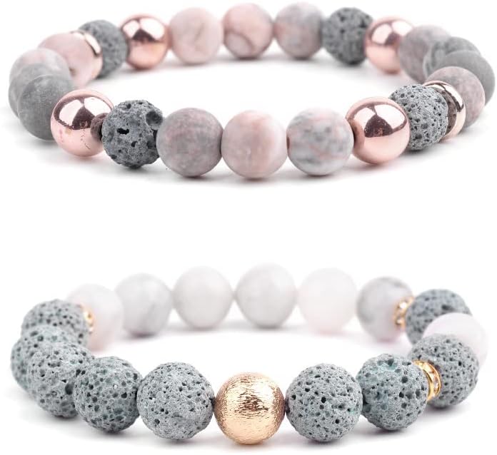 Miniatura 5 de FuigeBach Pulsera de cuentas de lava natural, pulsera de piedra de lava para mujer, difusor de aceite esencial de aromaterapia para mujeres,