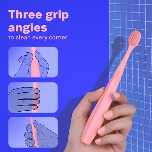 Image of Max Extra Soft Toothbrush for Adults with Sensitive Gums, Soft Bristle Toothbrushes, Wide Head for Back Teeth, Ergonomic Non-Slip Grip, BPA Free, Individually Wrapped, 4 Pack, Blush Pink