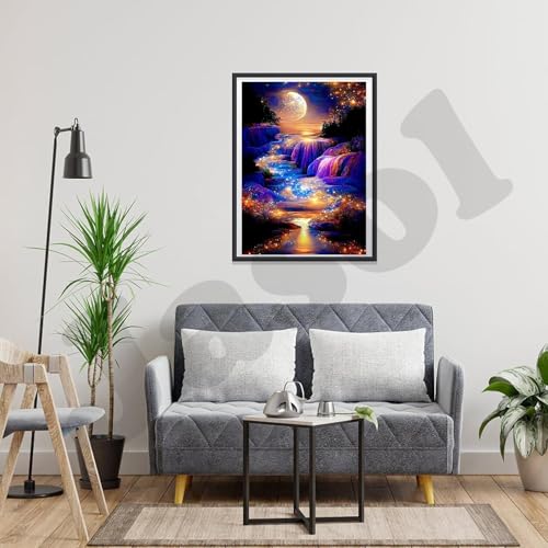 Image of Jasol Diamond Painting Kit, 40x30 Cms, Full Drill, 5D Crystals, Home Wall Decor Gift Set (Moon Water M45605)