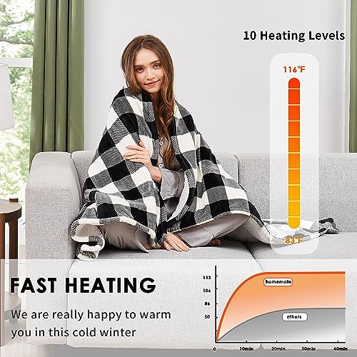 Homemate Electric Blanket Heated Queen Size - 84“x90“ Ultra Soft Cozy Flannel Heating Blanket with 10 Fast Heat Levels 8 Hours Auto Off Over-Heated Protection ETL Certification Keep Warm in Home