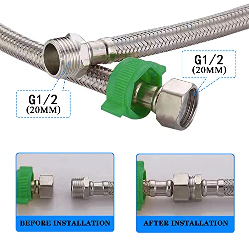 GEOATON Flexible Tap Hose Length Hose for Tap or Shower in Stainless Steel, Silver, 60cm - Image 3