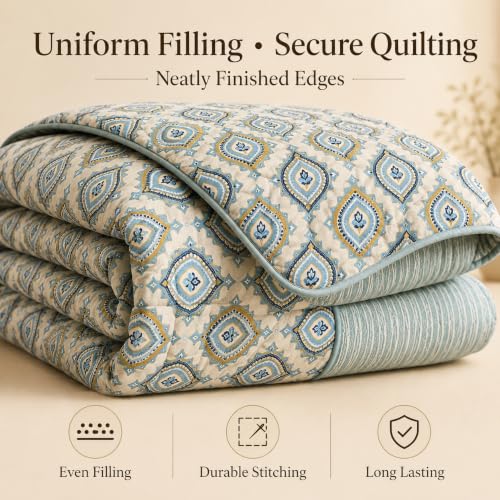Image of Signature Reversible AC Comforter Set 350 GSM,Soft Microfibre King Size Quilt Blanket for Winter (Azure Royal, Double Bed)