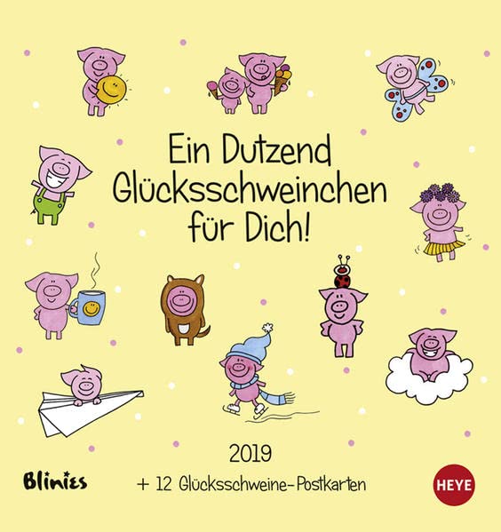 Blinies: "Ein Dutzend Glücksschweine" Postkartenkalender 2019