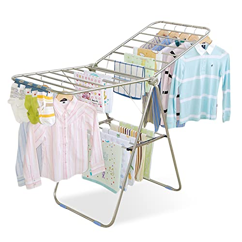 MultiMall Stainless Steel Foldable Laundry Rack 1.5M Collapsible and Easy Storage Clothes Drying Rack Foldable Multi-functional and Space Saving Free-Standing Indoor Laundry Rack
