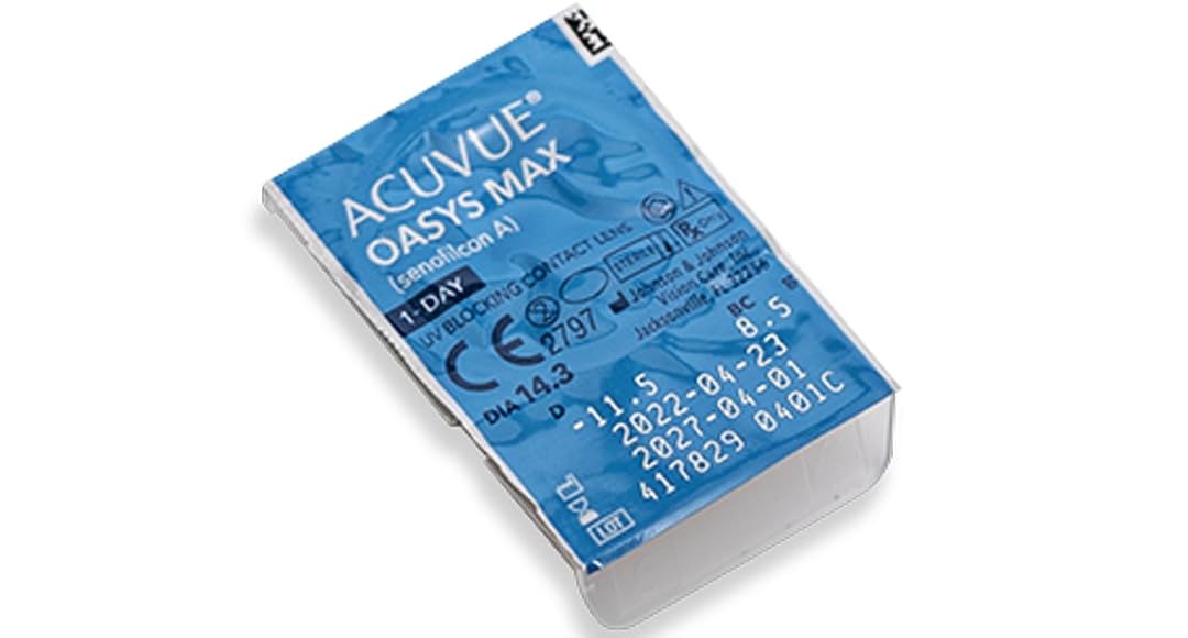 Acuvue Oasys Max 1-Day Lentes diarias con tecnología TearStable y filtro de luz OptiBlue, +3.25 dpt, diámetro 14.3 mm, 30 unidades, adición, curva base 8.5 mm